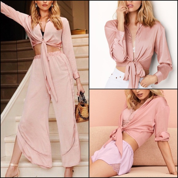 Victoria’s Secret Ivory Satin Tie Front Blouse Top - Picture 4 of 6